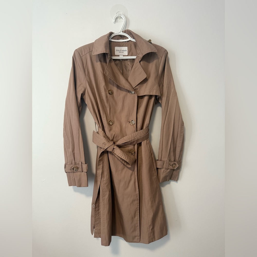 Cole Haan Signature Brown Trench Coat with Removable Hoodie